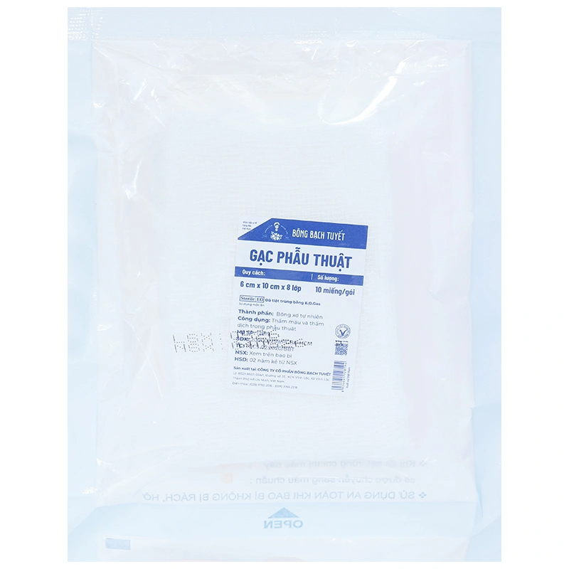 Gạc y tế Bông Bạch Tuyết (6cm x 10cm x 8 lớp) gói 10 miếng - 